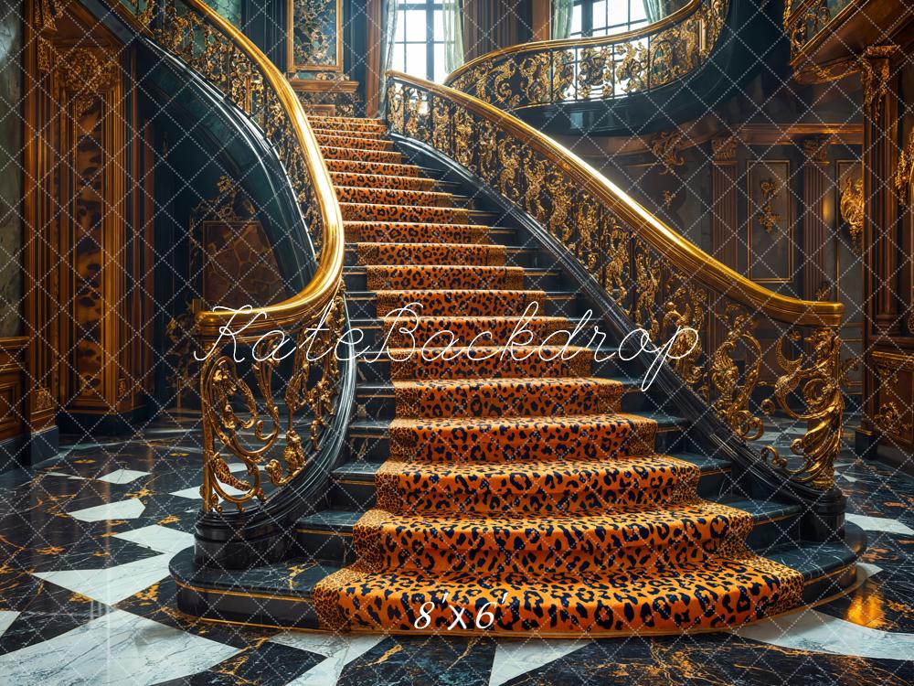 Kate Fleece Leopard Print Staircase Backdrop Designed by Emetselch - Kate Backdrop AU