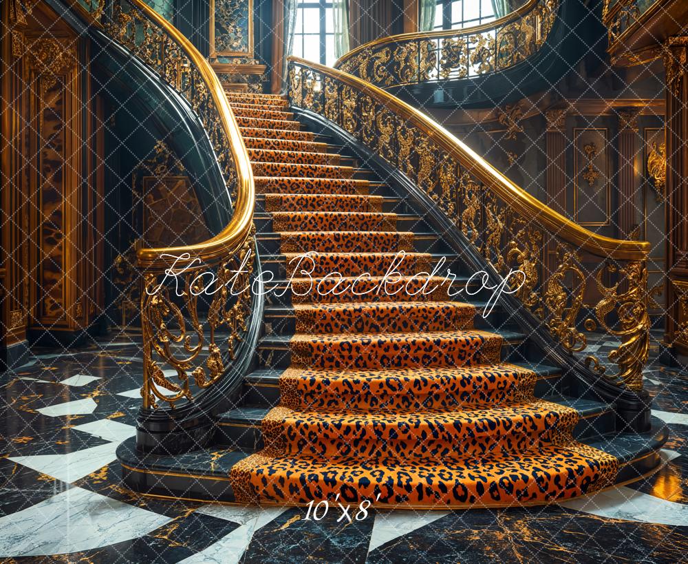 Kate Fleece Leopard Print Staircase Backdrop Designed by Emetselch - Kate Backdrop AU