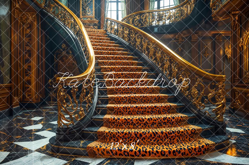 Kate Fleece Leopard Print Staircase Backdrop Designed by Emetselch - Kate Backdrop AU