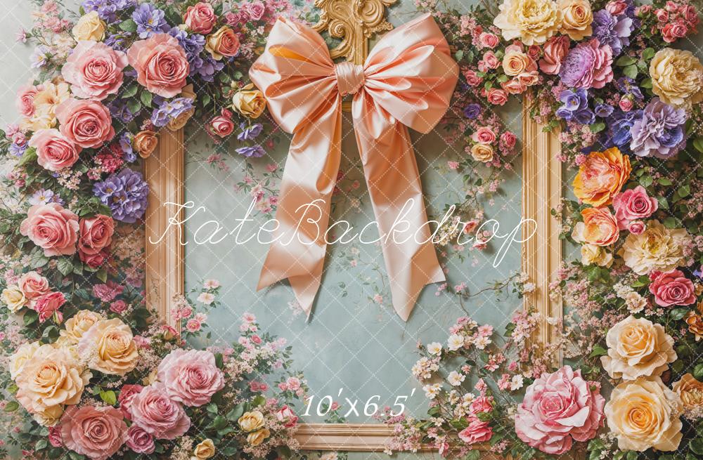 Kate Fleece Pastel Flower Bow Backdrop Designed by Emetselch - Kate Backdrop AU