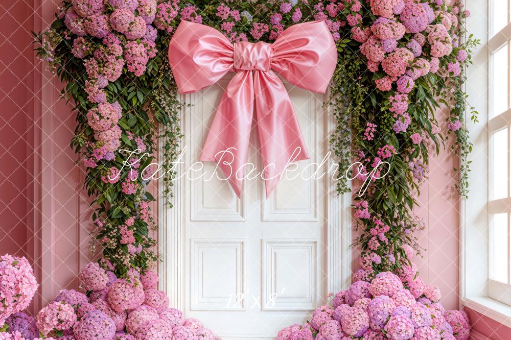 Kate Fleece Pink Bow Hydrangea Backdrop Designed by Emetselch - Kate Backdrop AU