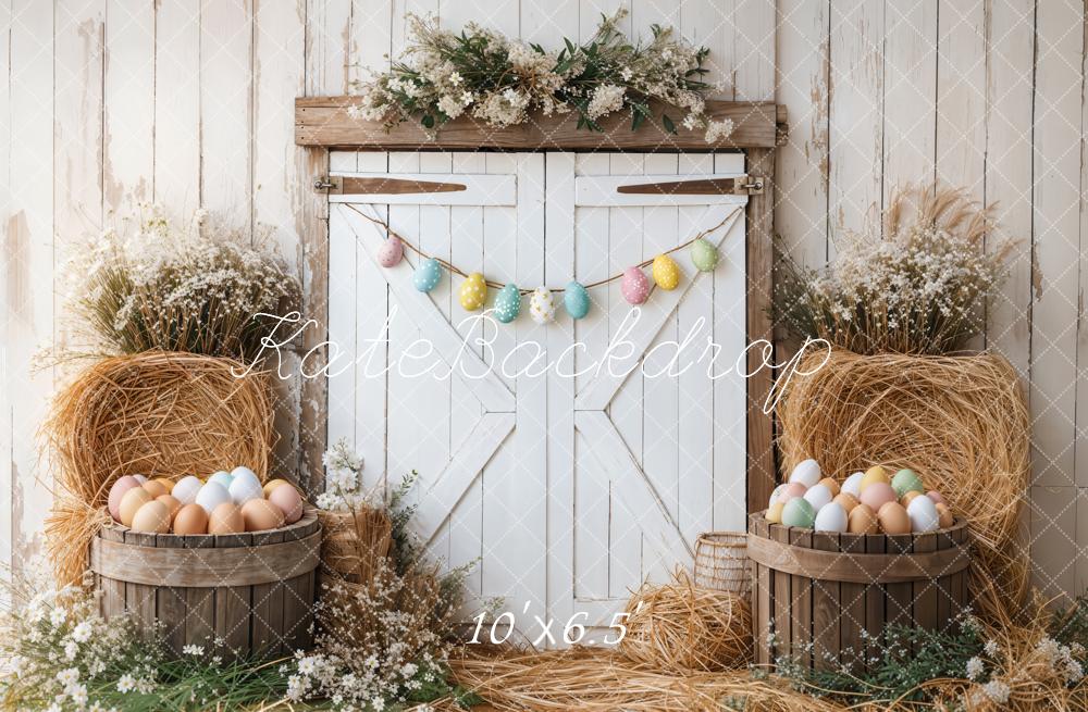 Kate Fleece Easter Egg White Barn Door Backdrop Designed by Emetselch - Kate Backdrop AU