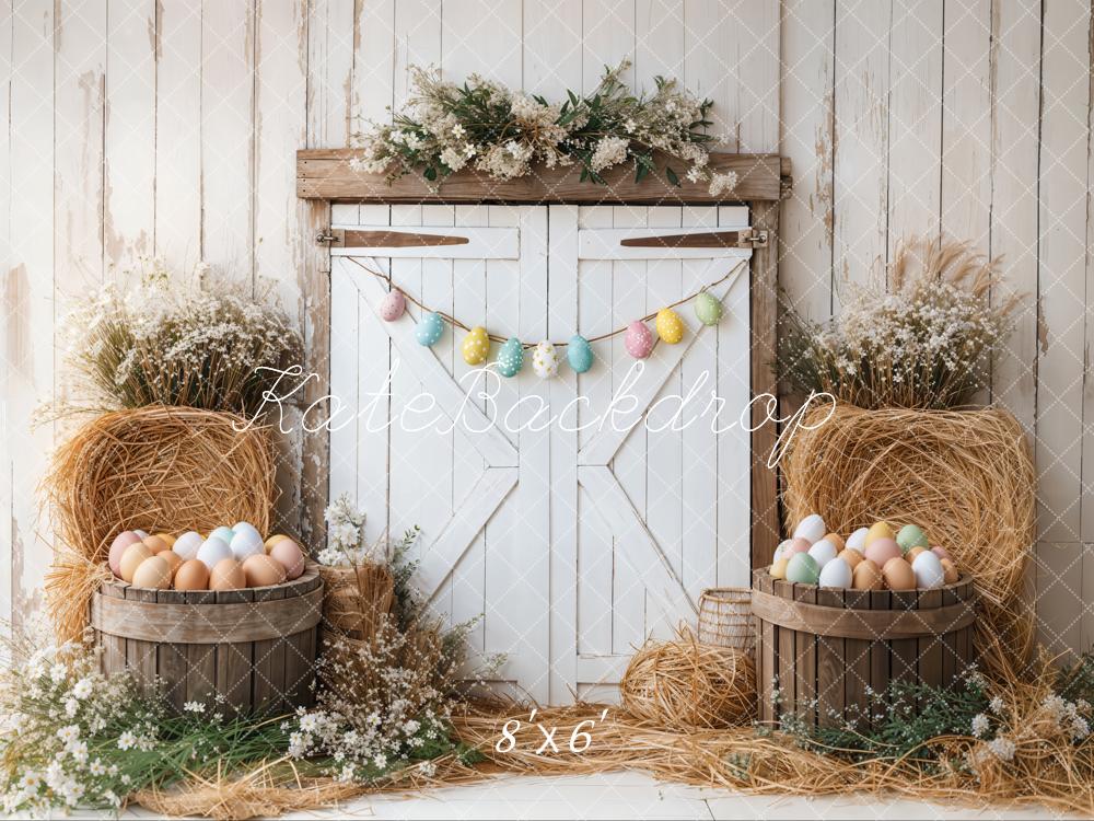 Kate Fleece Easter Egg White Barn Door Backdrop Designed by Emetselch - Kate Backdrop AU