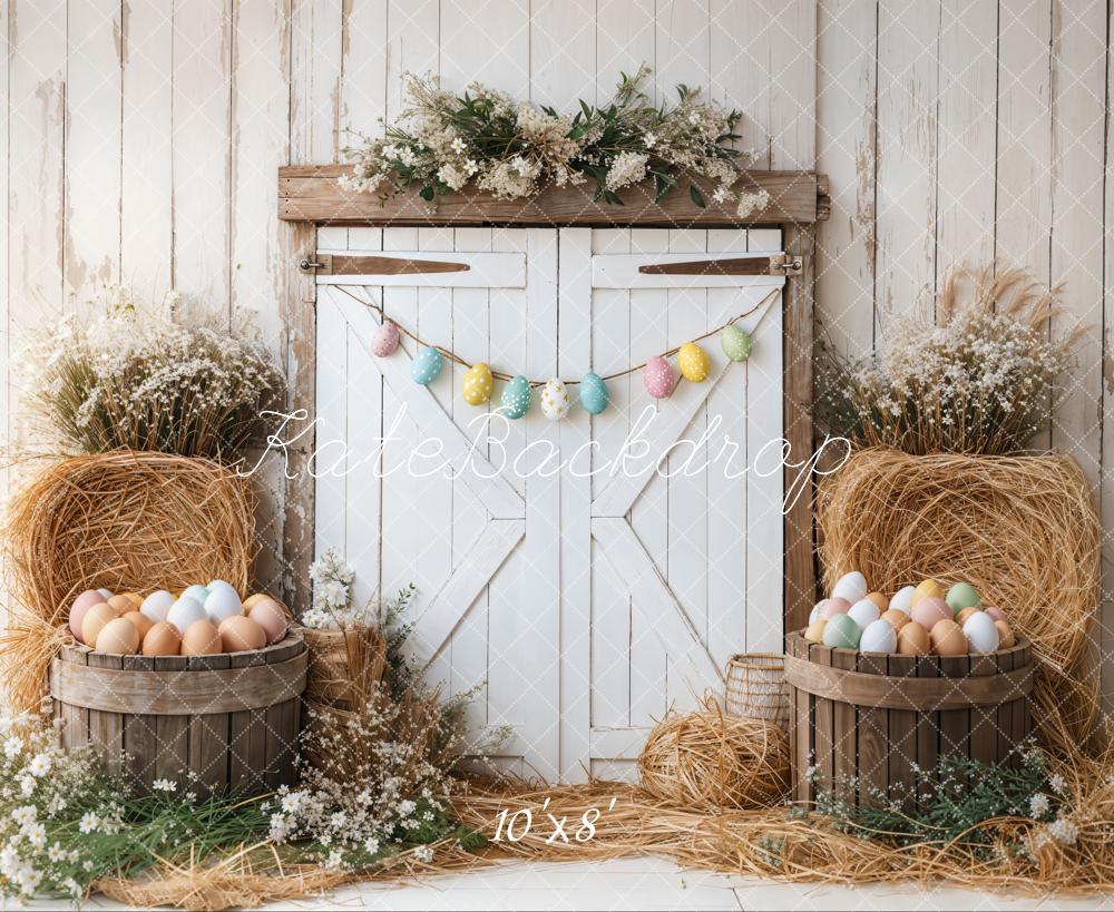 Kate Fleece Easter Egg White Barn Door Backdrop Designed by Emetselch - Kate Backdrop AU