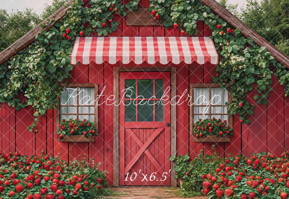 Kate Fleece Red Strawberry House Backdrop Designed by Emetselch - Kate Backdrop AU
