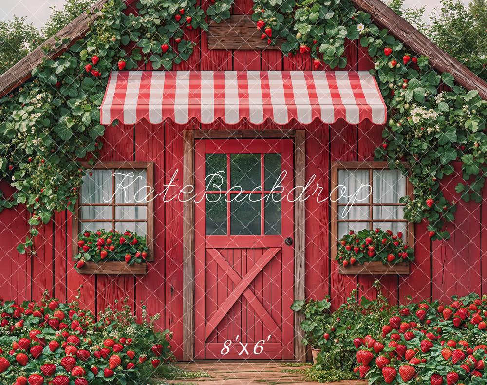 Kate Fleece Red Strawberry House Backdrop Designed by Emetselch - Kate Backdrop AU
