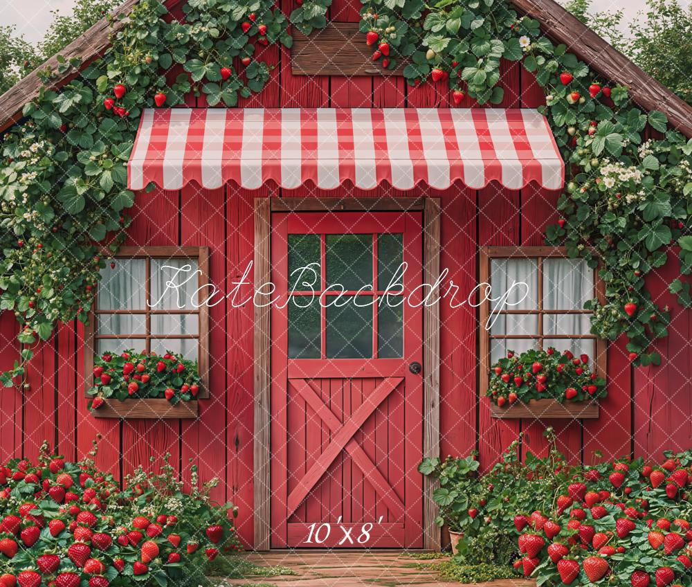 Kate Fleece Red Strawberry House Backdrop Designed by Emetselch - Kate Backdrop AU
