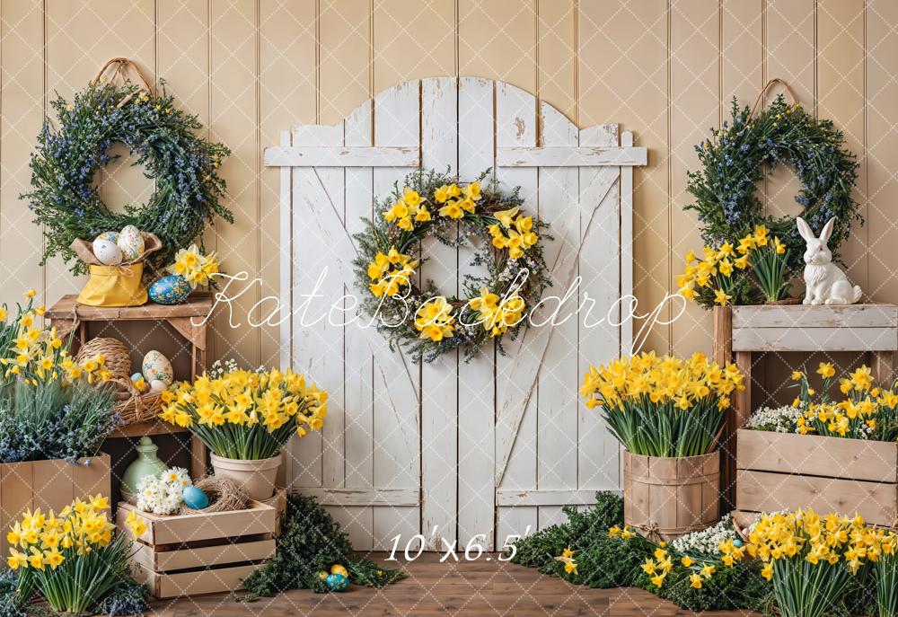 Kate Fleece Easter Yellow Wreath Backdrop Designed by Emetselch - Kate Backdrop AU