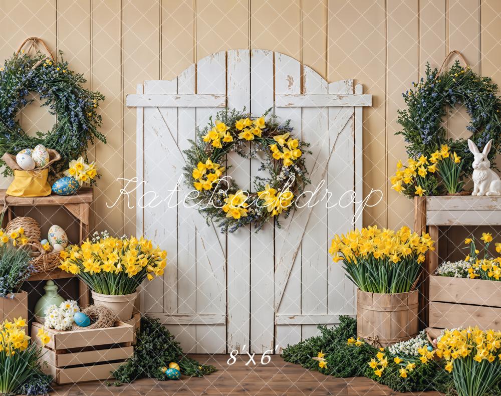 Kate Fleece Easter Yellow Wreath Backdrop Designed by Emetselch - Kate Backdrop AU