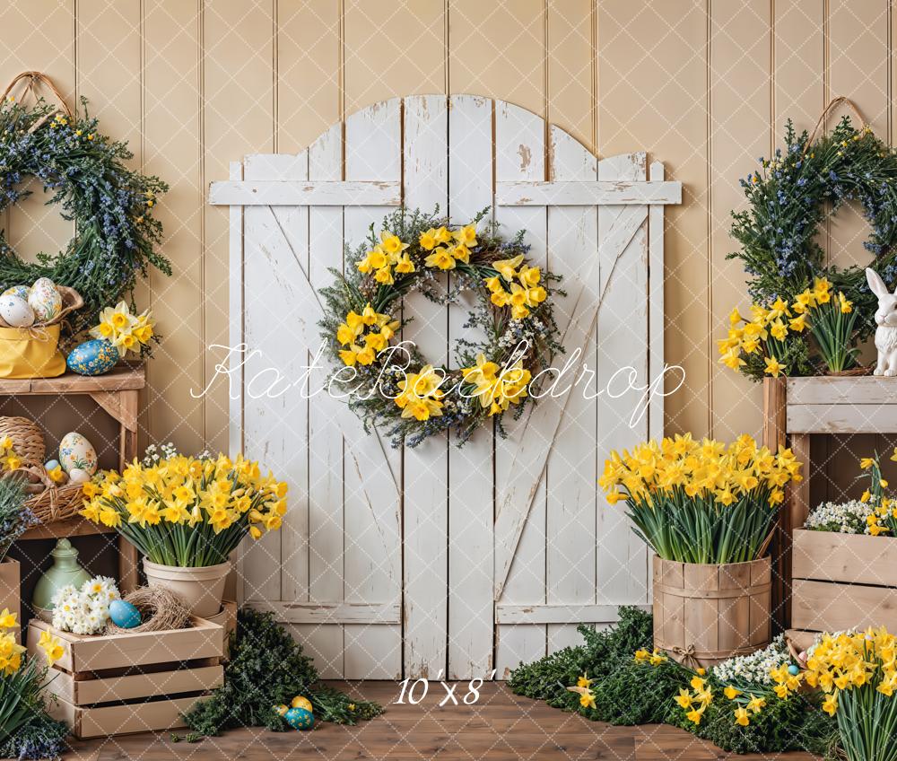 Kate Fleece Easter Yellow Wreath Backdrop Designed by Emetselch - Kate Backdrop AU