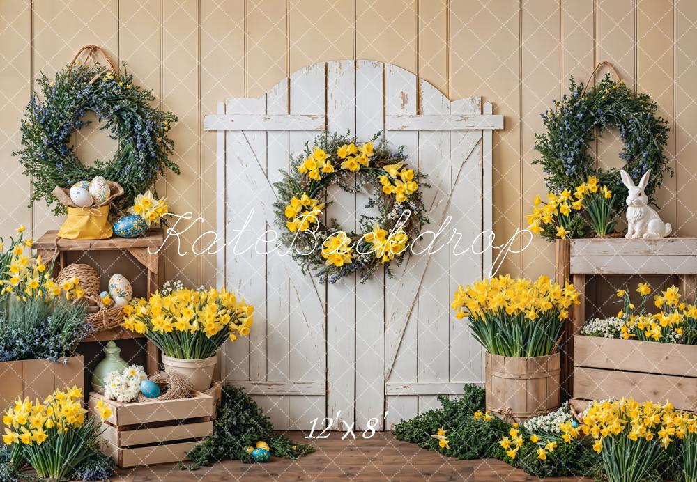 Kate Fleece Easter Yellow Wreath Backdrop Designed by Emetselch - Kate Backdrop AU