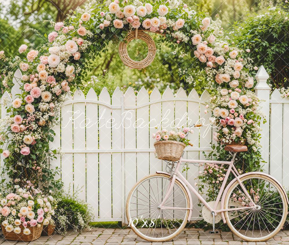 Kate Fleece Bicycle Flowers Arch Spring Backdrop Designed by Emetselch - Kate Backdrop AU