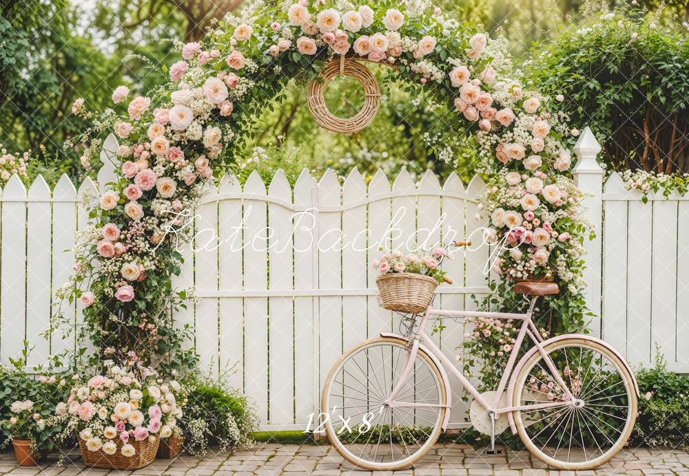 Kate Fleece Bicycle Flowers Arch Spring Backdrop Designed by Emetselch - Kate Backdrop AU