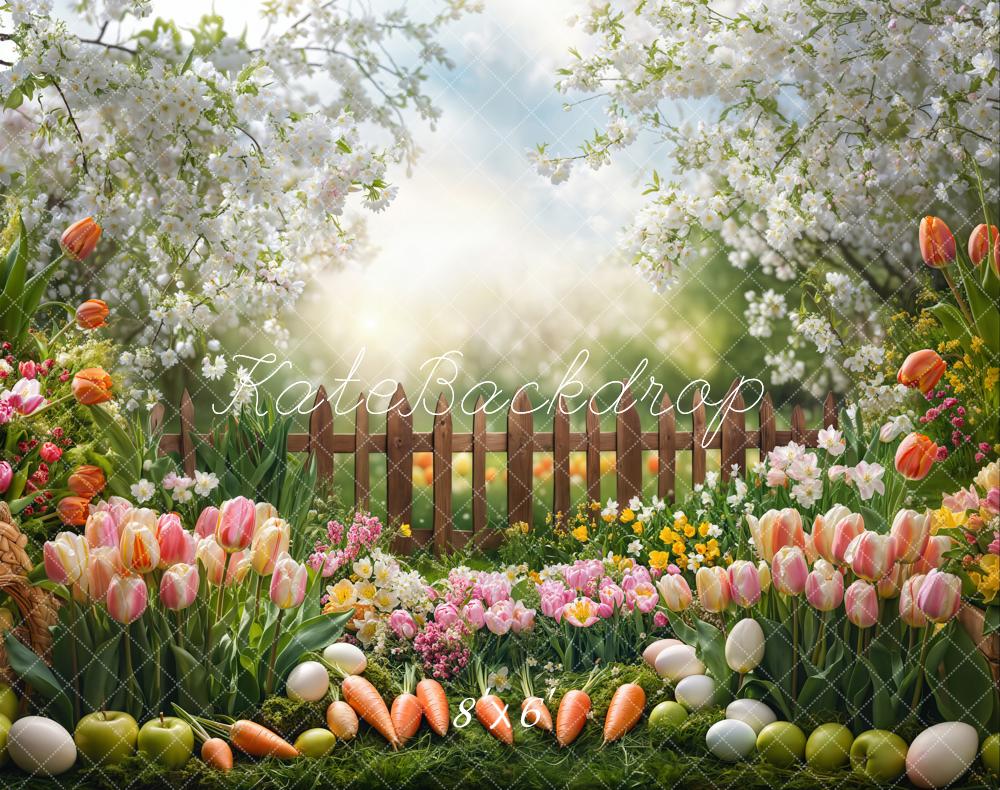 Kate Fleece Carrot Easter Blossom Fence Backdrop Designed by Emetselch - Kate Backdrop AU