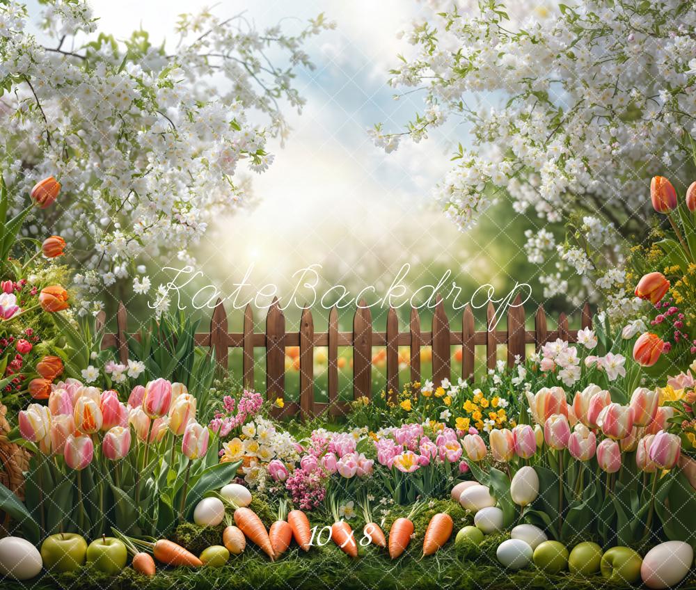 Kate Fleece Carrot Easter Blossom Fence Backdrop Designed by Emetselch - Kate Backdrop AU