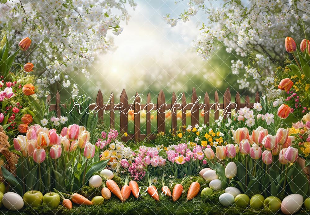 Kate Fleece Carrot Easter Blossom Fence Backdrop Designed by Emetselch - Kate Backdrop AU