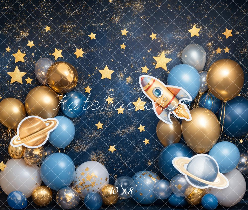 Kate Fleece Balloon Rocket Starry Sky Backdrop Cake Smash Designed by Emetselch - Kate Backdrop AU