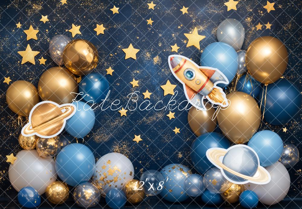 Kate Fleece Balloon Rocket Starry Sky Backdrop Cake Smash Designed by Emetselch - Kate Backdrop AU
