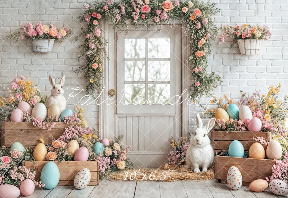 Kate Fleece Easter Eggs Brick Wall Door Backdrop Designed by Emetselch - Kate Backdrop AU