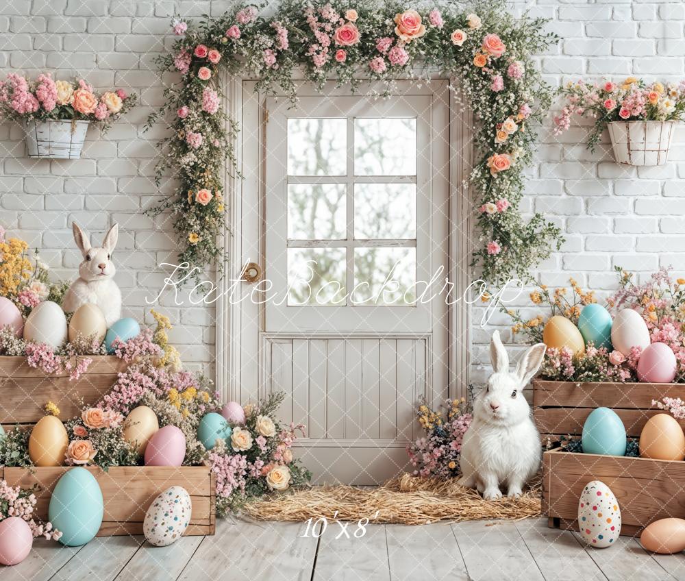 Kate Fleece Easter Eggs Brick Wall Door Backdrop Designed by Emetselch - Kate Backdrop AU