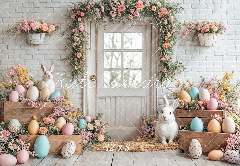Kate Fleece Easter Eggs Brick Wall Door Backdrop Designed by Emetselch - Kate Backdrop AU