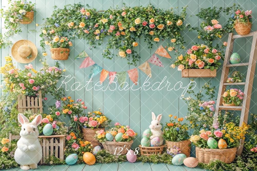 Kate Fleece Easter Bunny Ladder Straw Hat Backdrop Designed by Emetselch - Kate Backdrop AU