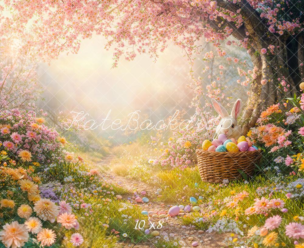 Kate Fleece Easter Bunny Flower Tree Backdrop Designed by Emetselch - Kate Backdrop AU