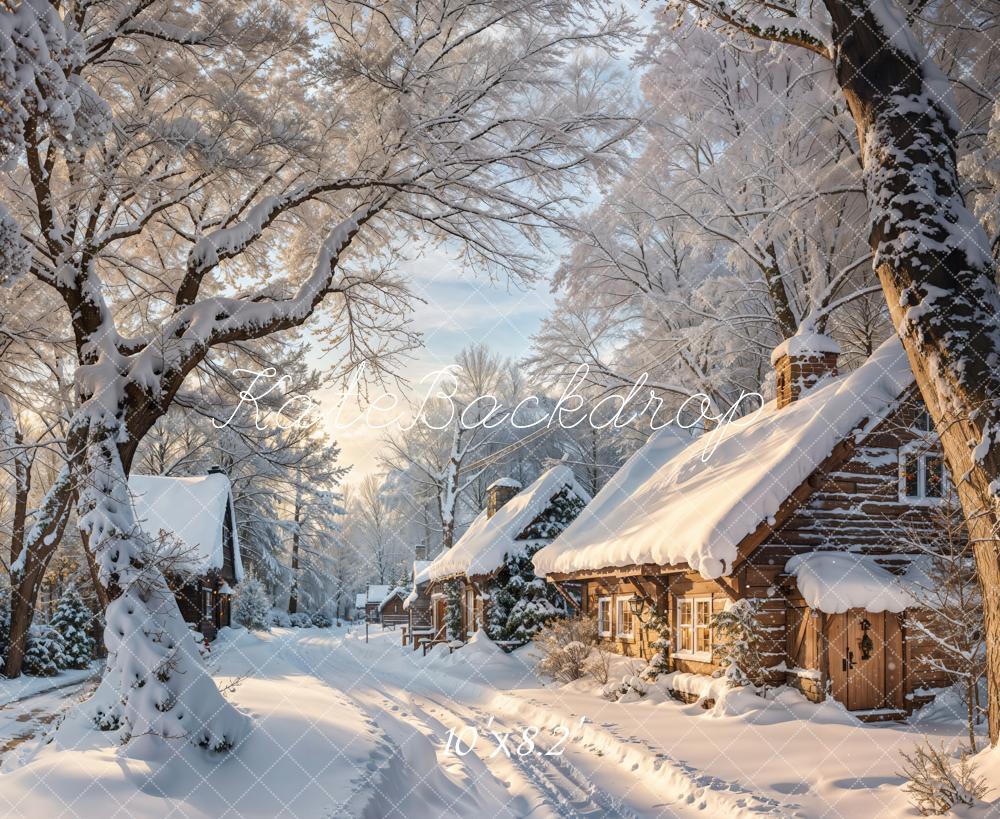 Kate Fleece Snowy Winter Village Backdrop Designed by Kate Image