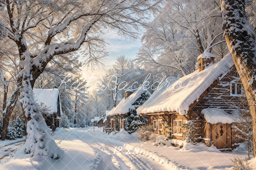 Kate Fleece Snowy Winter Village Backdrop Designed by Kate Image