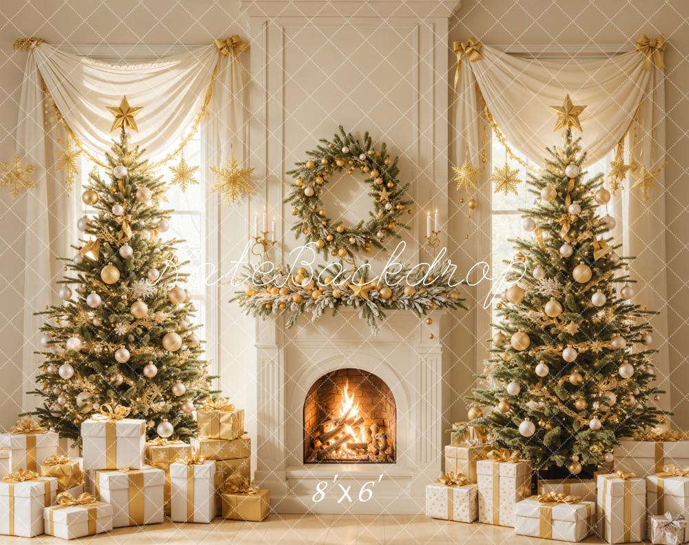 Kate Fleece Christmas Tree Gift Fireplace Backdrop Designed by Emetselch - Kate Backdrop AU
