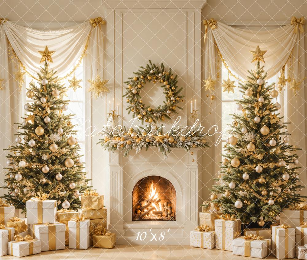 Kate Fleece Christmas Tree Gift Fireplace Backdrop Designed by Emetselch - Kate Backdrop AU