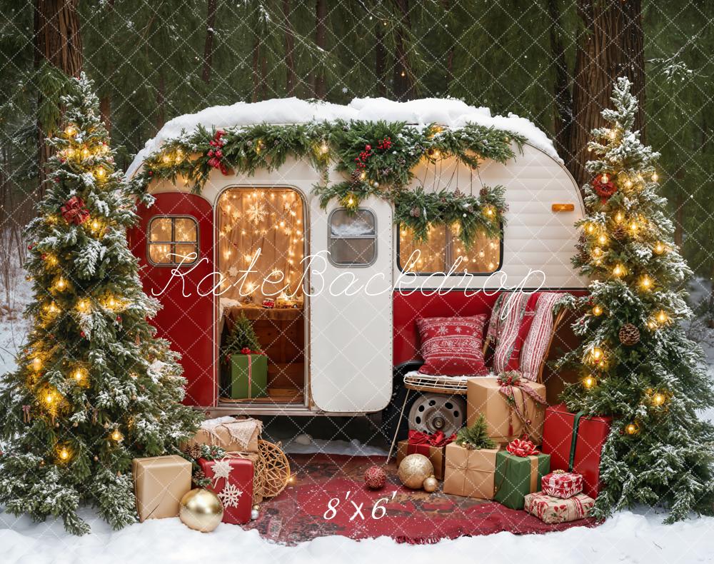 Kate Fleece Christmas Tree RV Snow Backdrop Designed by Emetselch - Kate Backdrop AU