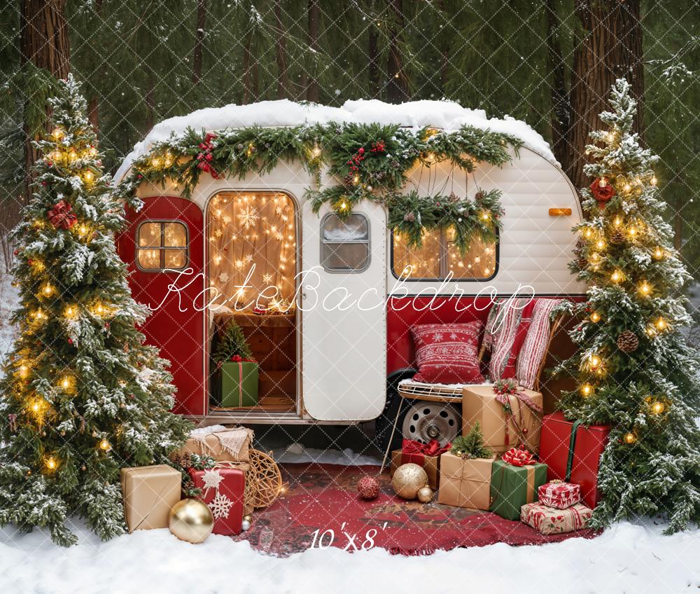Kate Fleece Christmas Tree RV Snow Backdrop Designed by Emetselch - Kate Backdrop AU