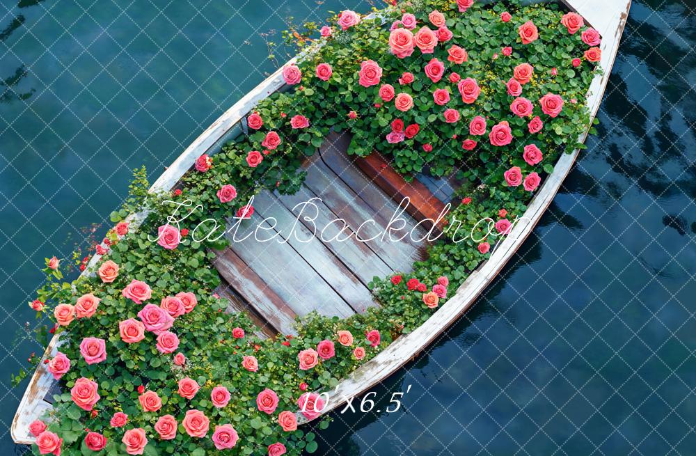Kate Fleece Lake Floral Boat Roses Floor Backdrop Designed by Emetselch - Kate Backdrop AU