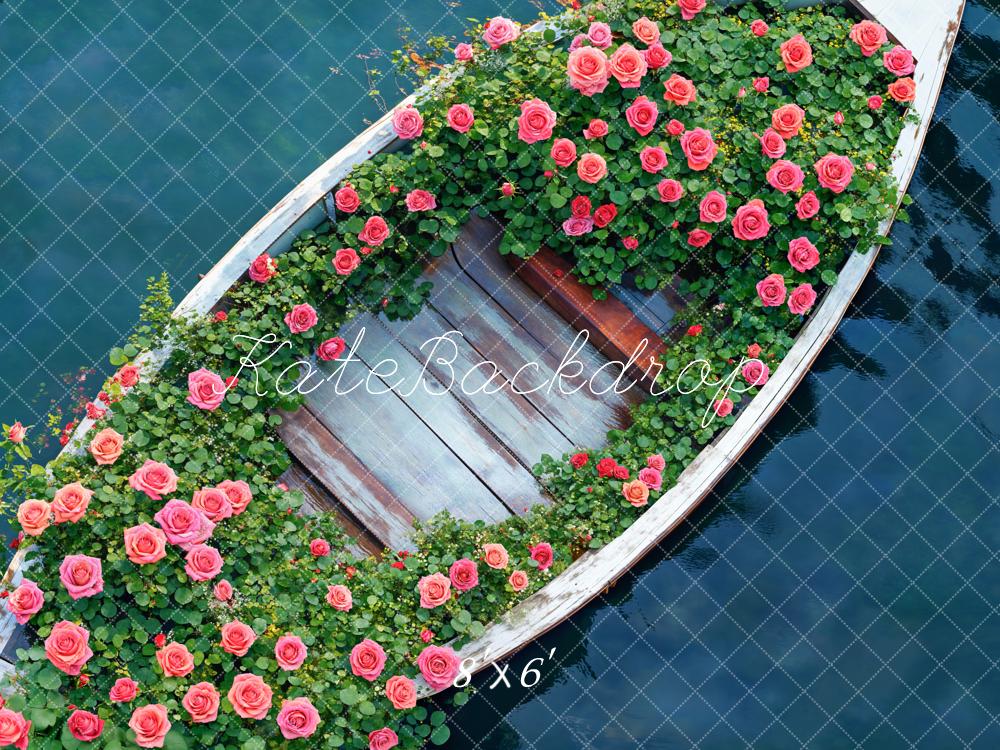 Kate Fleece Lake Floral Boat Roses Floor Backdrop Designed by Emetselch - Kate Backdrop AU