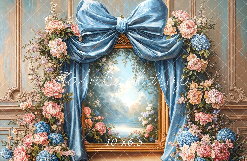 Kate Fleece Retro Blue Bow Backdrop Designed by Emetselch - Kate Backdrop AU