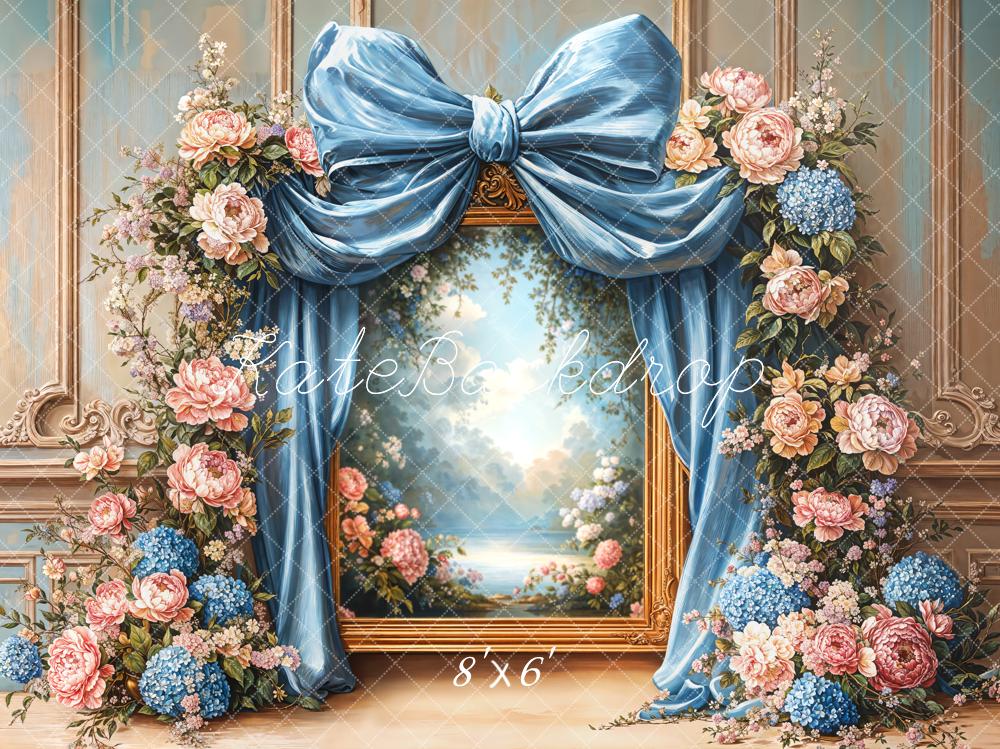 Kate Fleece Retro Blue Bow Backdrop Designed by Emetselch - Kate Backdrop AU