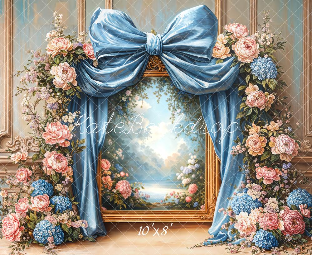 Kate Fleece Retro Blue Bow Backdrop Designed by Emetselch - Kate Backdrop AU