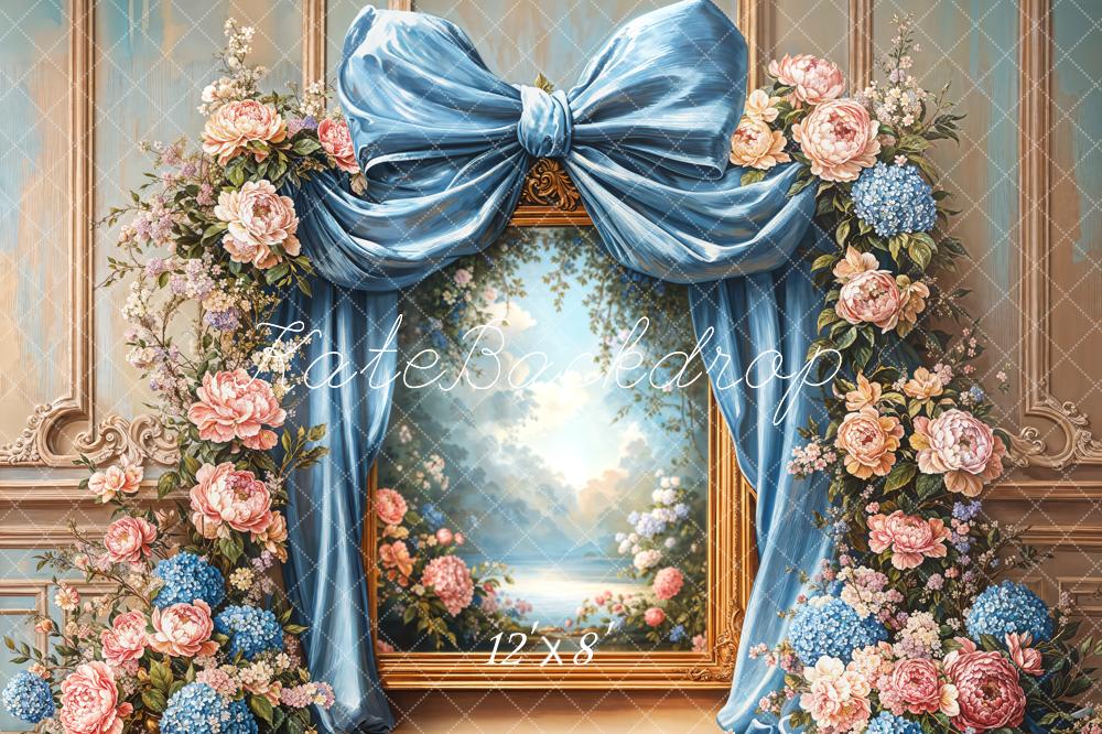 Kate Fleece Retro Blue Bow Backdrop Designed by Emetselch - Kate Backdrop AU