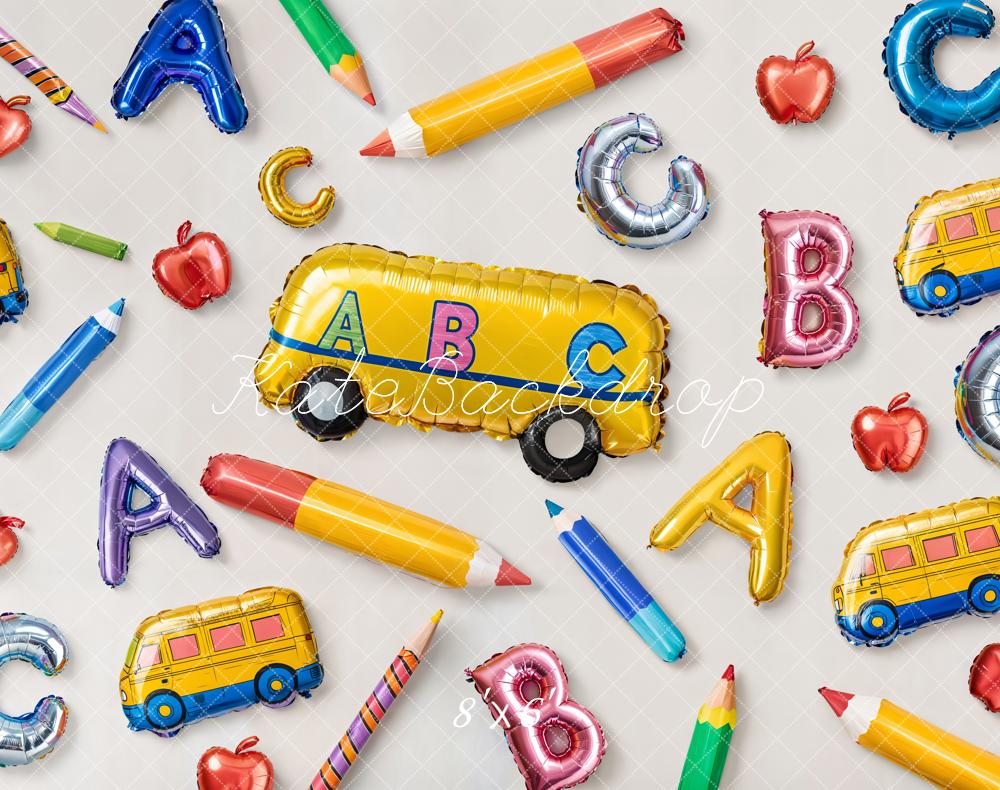 Kate Fleece Back to School Backdrop Balloons Alphabet Bus Designed by Emetselch - Kate Backdrop AU
