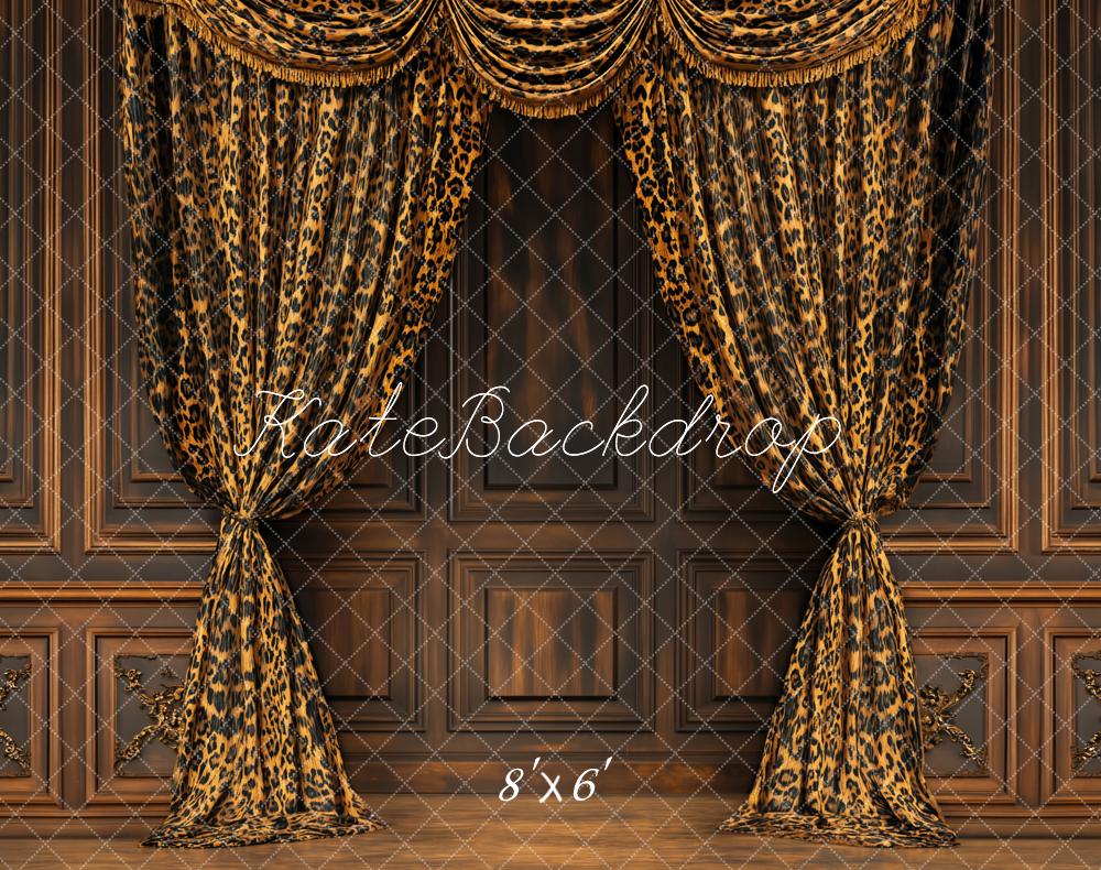 Kate Fleece Vintage Wall Leopard Curtains Backdrop Designed by Emetselch - Kate Backdrop AU