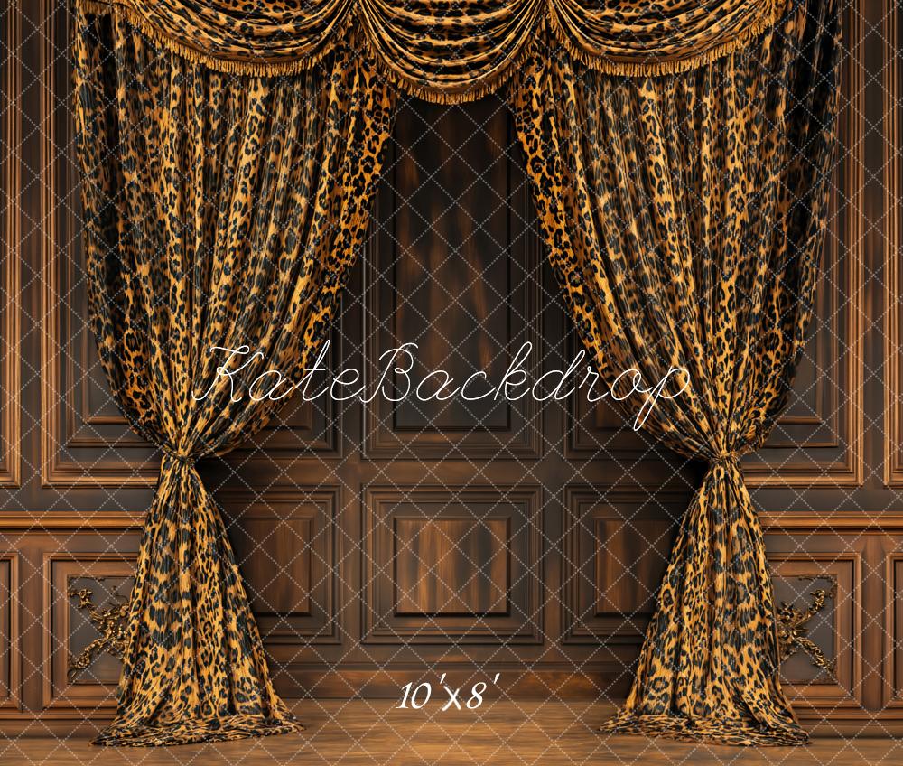 Kate Fleece Vintage Wall Leopard Curtains Backdrop Designed by Emetselch - Kate Backdrop AU