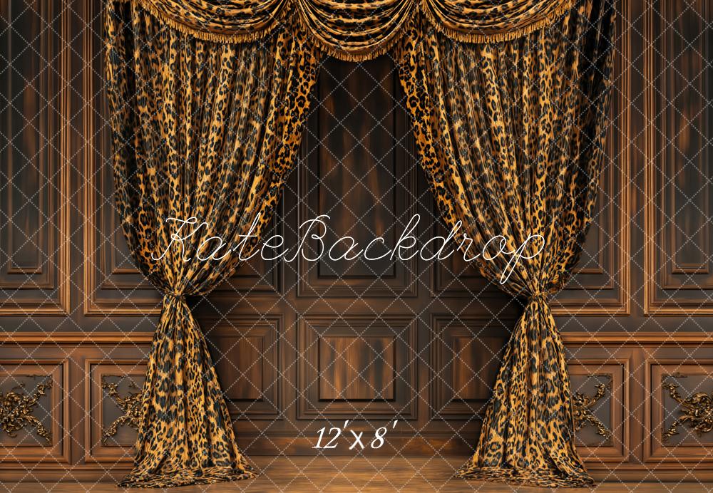 Kate Fleece Vintage Wall Leopard Curtains Backdrop Designed by Emetselch - Kate Backdrop AU