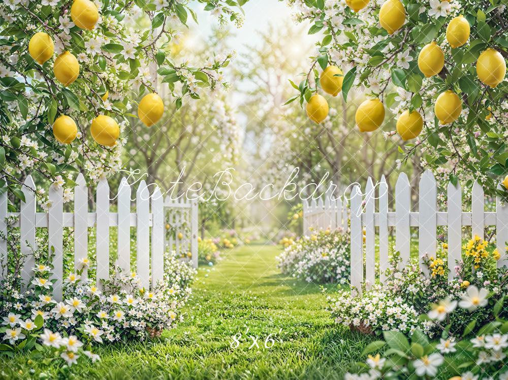 Kate Fleece Spring Lemon Fence Backdrop Designed by Emetselch - Kate Backdrop AU