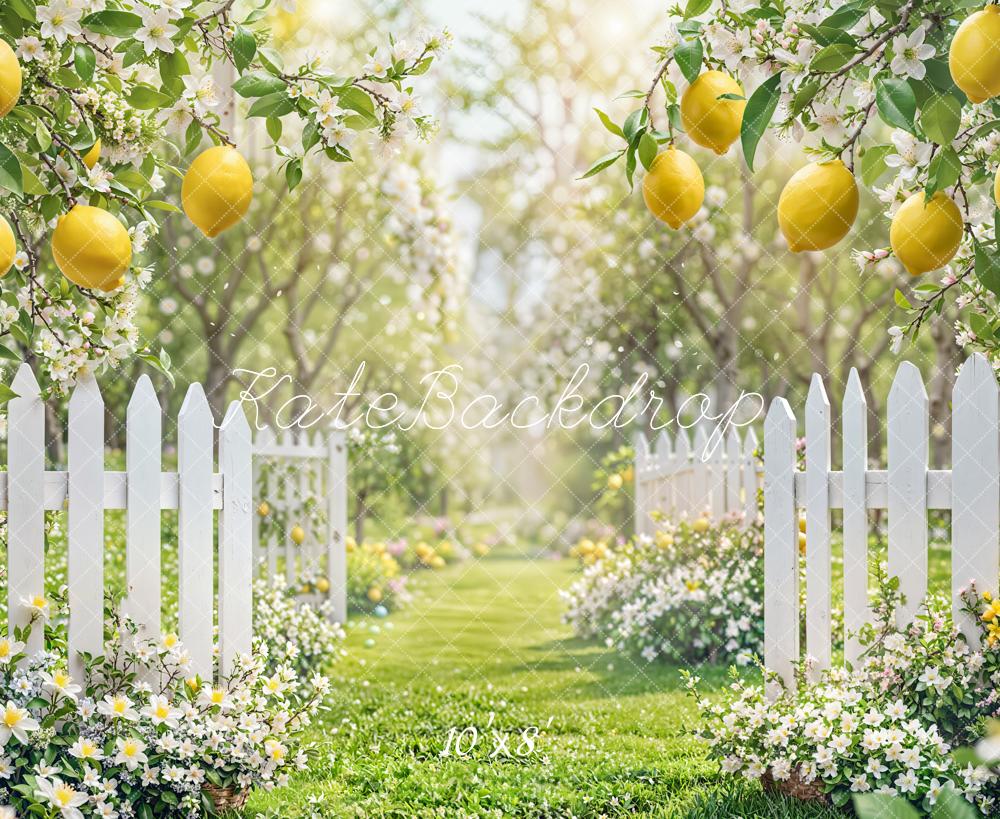 Kate Fleece Spring Lemon Fence Backdrop Designed by Emetselch - Kate Backdrop AU
