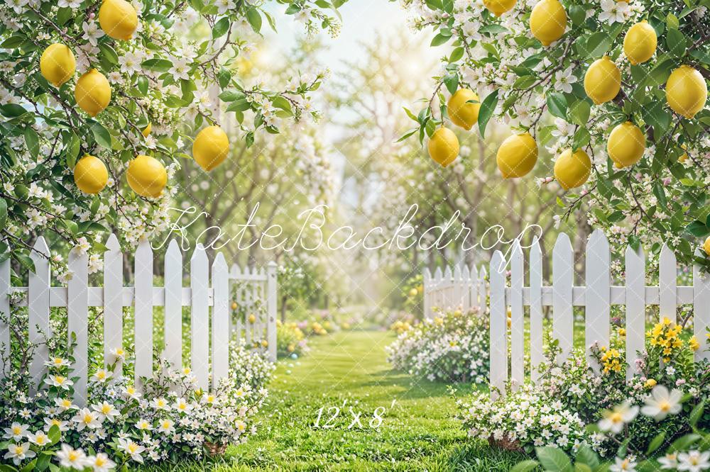 Kate Fleece Spring Lemon Fence Backdrop Designed by Emetselch - Kate Backdrop AU