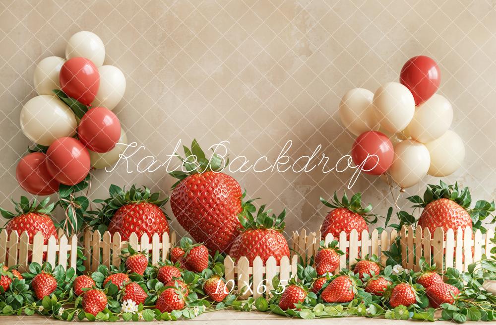 Kate Fleece Spring Strawberry Balloon Backdrop Designed by Emetselch - Kate Backdrop AU