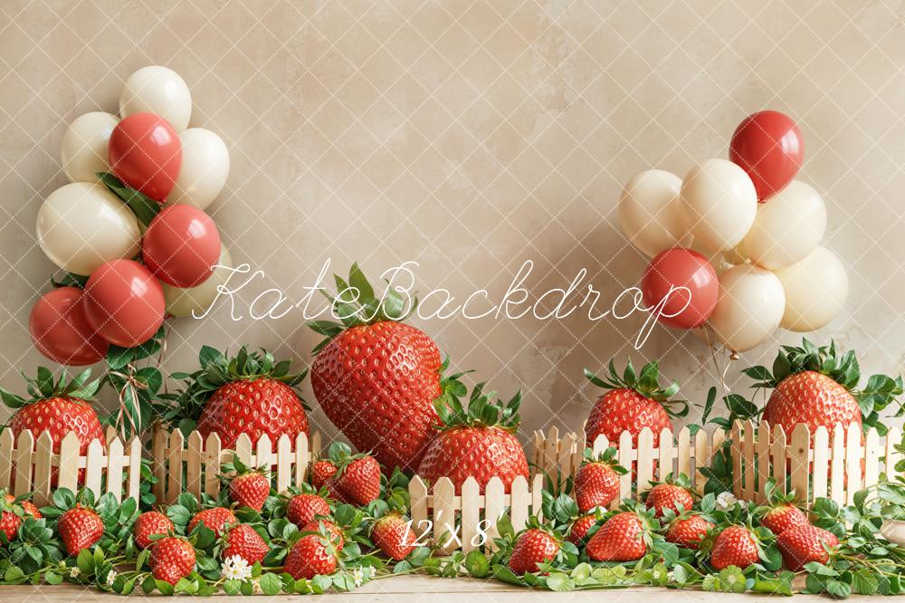 Kate Fleece Spring Strawberry Balloon Backdrop Designed by Emetselch - Kate Backdrop AU