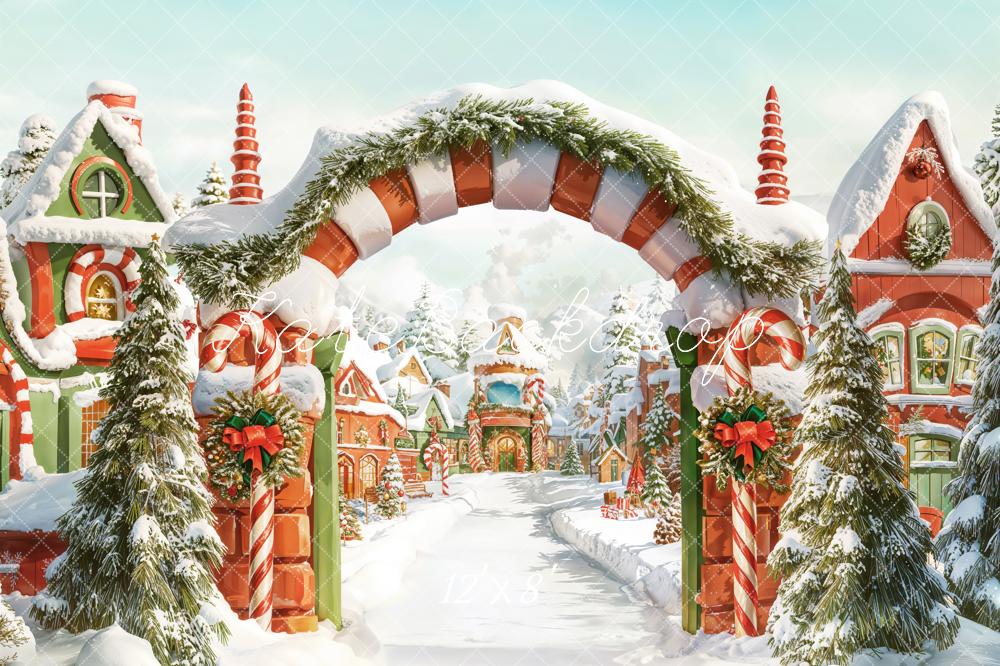 Kate Christmas Snow Village Arch Backdrop Designed by Chain Photography
