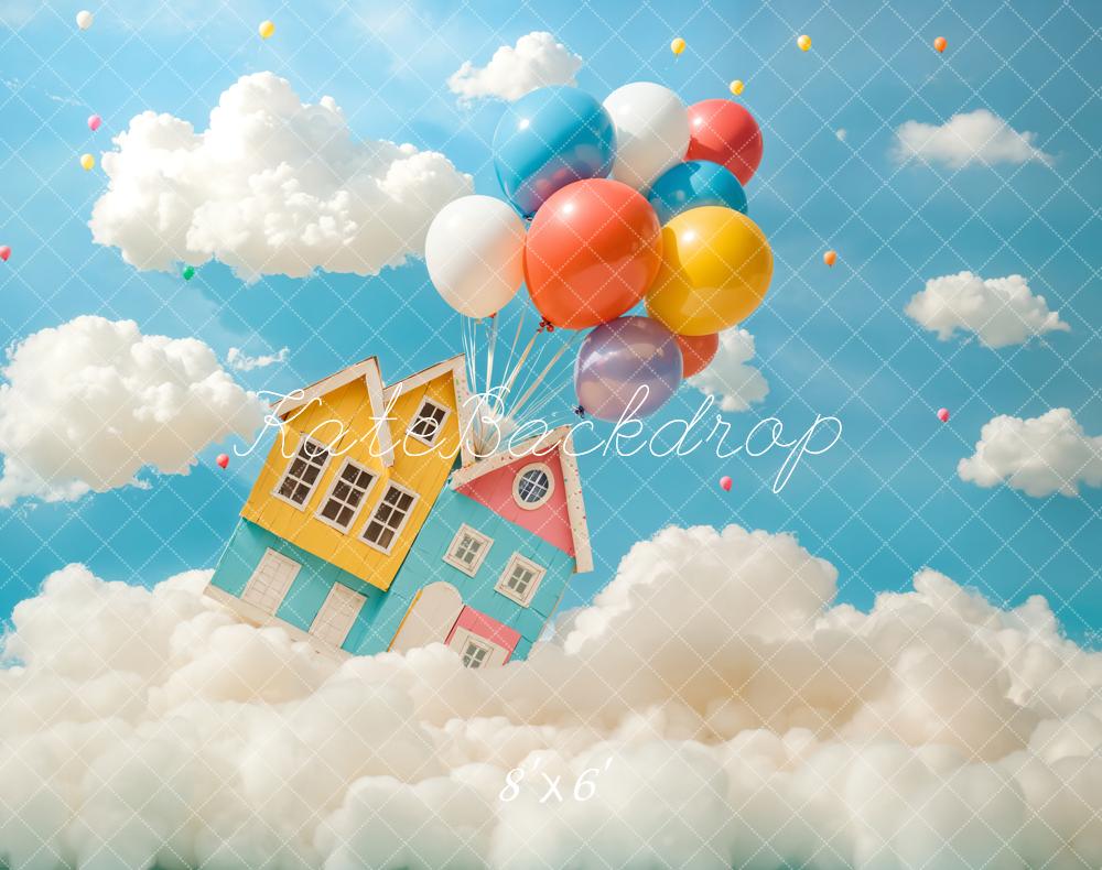 Kate Blue Balloon House Clouds Backdrop Designed by Chain Photography - Kate Backdrop AU